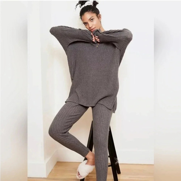 Free People Around the Clock 2 Piece Set Sweater Tunic (XS) +Joggers (S)Charcoal - Picture 4 of 16